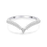 Anillo de moissanita cheurón de 0,4 quilates, banda en forma de V con piedra central de 3 x 3 mm, capa delicada y banda mejoradora, plata de ley 925, 6.5, Piedra preciosa, Moissanita