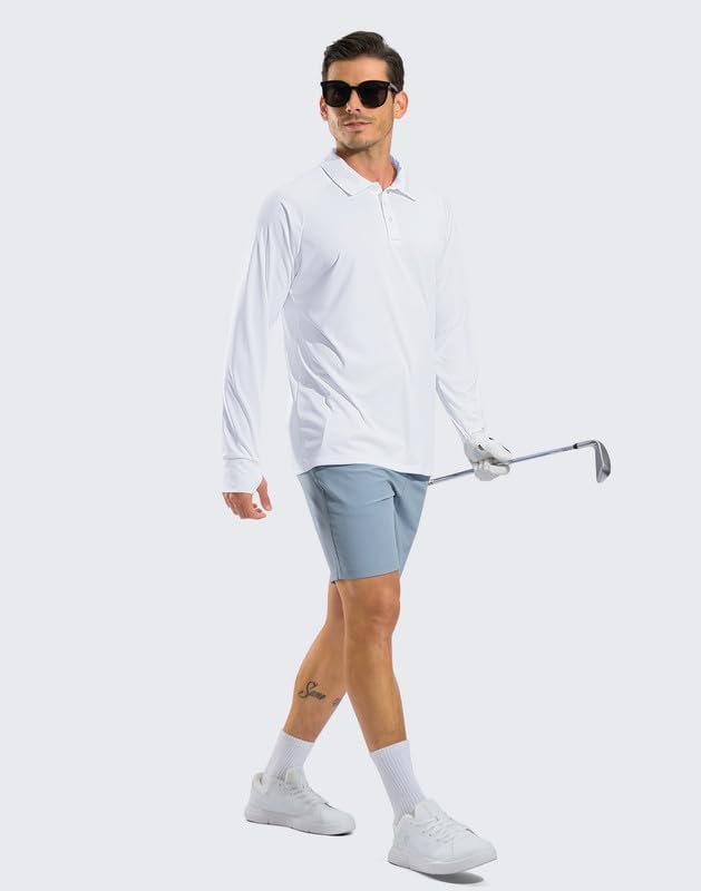 Pudolla Men's Long Sleeve Golf Polo Shirt UPF 50+ Lightweight Sun Protection Cool SPF Hiking Shirts for Men