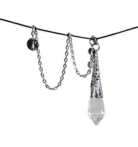 yippee Natural Clear Crystal Quartz Pendulum Pendant Dowsing Tool,Chakra Reiki Meditation (Clear Quartz-Silver)