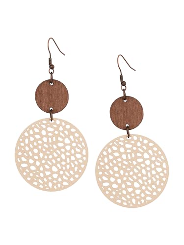 MINACHI Bohemian Hollow Cut-Out Wood Leather Dangle Drop Earrings, Boho Chic Hippie Statement Jewelry Gift for Women