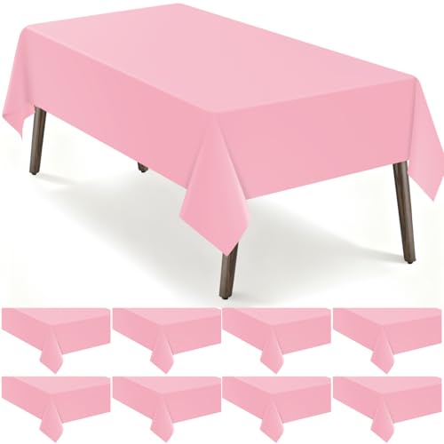 Kongdaoth Pink 8 Pack Plastic Tablecloth, Rectangle Tablecloths 54