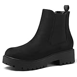 mysoft Women's Chelsea boots Low Heel Slip On Lug Sole Elastic Ankle Booties