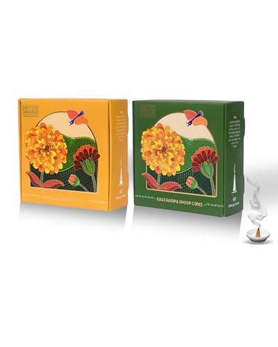 Image of HelpUsGreen Natural Dhoop Cones Citronella and Nagchampa (80 Cones Pack of 2)|Charcoal Free Organic Incense Cones|Low Smoke Long Lasting Incense for Pooja Meditation Home Fragrance|Free Ceramic Holder