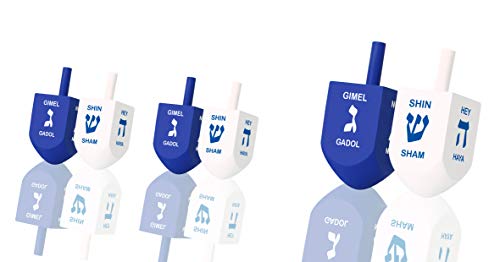 Zion-Judaica-Hanukkah-X-Large-3-BlueWhite-Wood-Dreidels-with-English-Translation-Transliteration-10-Pack