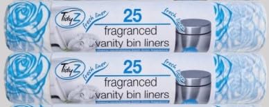 50 Flower Patterned Scented Vanity Bin Liners, Fragranced Bin Liner Suitable for Bedroom, Kitchen, Office, Shops and Bathroom 15L each Bin Liner Capacity, Fresh Linen Scented (x2 pack of 25 each)