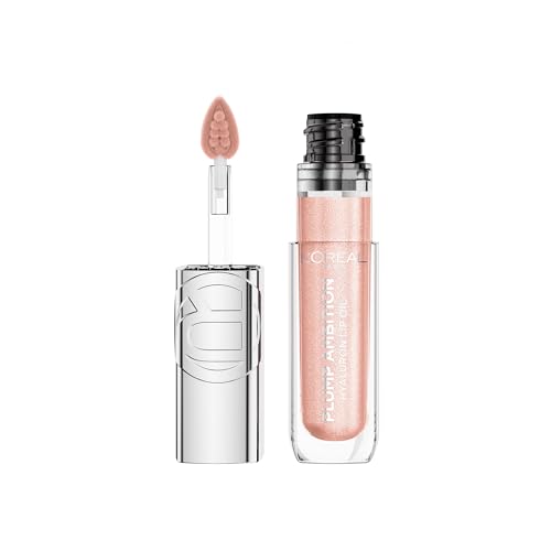 L'Oreal Paris Plump Ambition Hyaluron Lip Oil Shimmer, 24 HR Lip Gloss with Hyaluronic Acid, Volumizing Formula with Glass-Like Shine, Quartz Lights, 0.16 fl oz