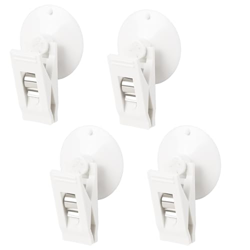 Saugnapf Klammer, 4 Stück Weiß Saugnapf Clip Wasserdicht Duschvorhang Clips Multifunktion Saugnäpfe Clips Kunststoff Clip mit Saugnapf Saugnapf Halteklammern für Badezimmer Supermarkt Fenster Zuhause