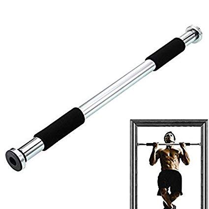 GRAZIA Chrome Steel Pull Up Adjustable Gym Bar with Cushioned Grip (80-110 cm)