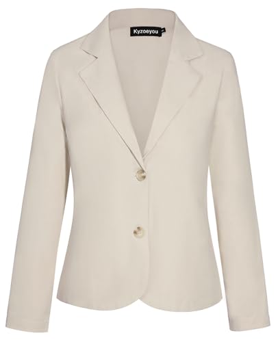 Image of Kyzoeyou Blazer Women's Linen Casual Suit Long Sleeve Notched Lapel Classic Casual Jacket (Beige XXL)