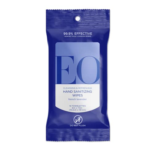 EO Hand Cleansing Wipes, 10 Wipes (Pack of 6), French Lavender, Plant Derived Alcohol with Pure Essential Oils - Thumbnail 2
