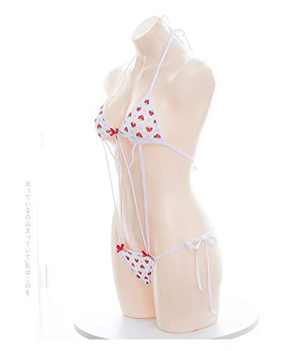 Women Lingerie Mini Bikini Strawberry lace up Underwear Set Anime Role Play T-String Bikini: One Size S0362red