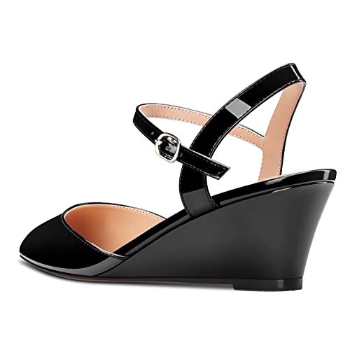 Castamere Women Mid Wedge Heel Pointed Toe Pumps Ankle Strap Slingback Wedding Dress Shoes3