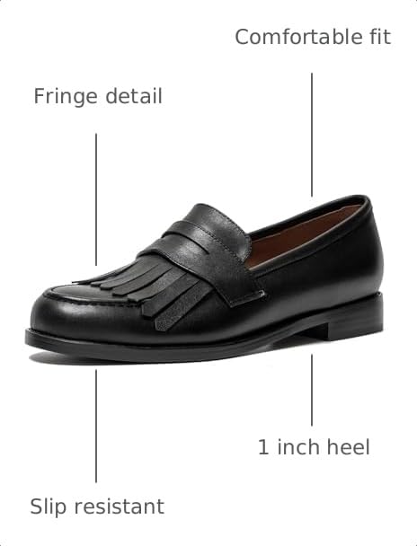 Image of ONEENO Women's Flat Leather Fringe Loafer | Office Shoes