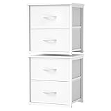 DAOUTIME 2-Pack Stackable Storage Drawers (4 Drawers Total), White Closet Organizer with Wooden Top & Metal Frame, Freestanding or Stackable Dresser for Bedroom, Living Room, Under Bed
