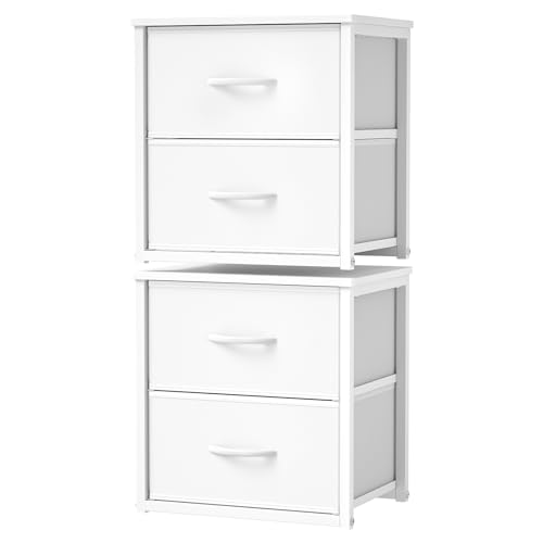 Image of DAOUTIME 2-Pack Stackable Storage Drawers (4 Drawers Total), White Closet Organizer with Wooden Top & Metal Frame, Freestanding or Stackable Dresser for Bedroom, Living Room, Under Bed