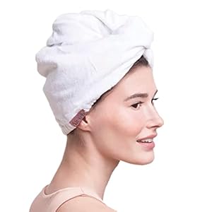 Kitsch Microfiber Hair Towel Wrap – Quick Dry Curly Hair Wraps for Women Wet Hair | Microfiber Towel for Hair | Hair Drying Towel Wrap | Hair Towels for Women | Hair Turban for Wet Hair (White)