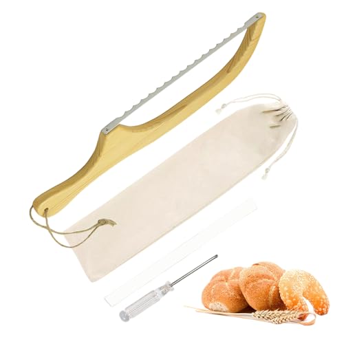 Tyinerc Cortadoras de Pan,Herramienta para Cortar Bagels con Mango de Madera,Rebanador De Pan De Acero Inoxidable Para Sándwiches - Para Familiares Amigos Cocina Hogar Repostería Almacenamiento Comida