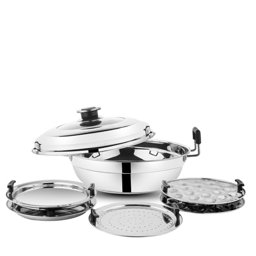 Image of Garuda Induction Multi-Kadai 4-in-1 with Glass Lid, with 7 Plates for Idli, Dhokla, Patra and mini idli