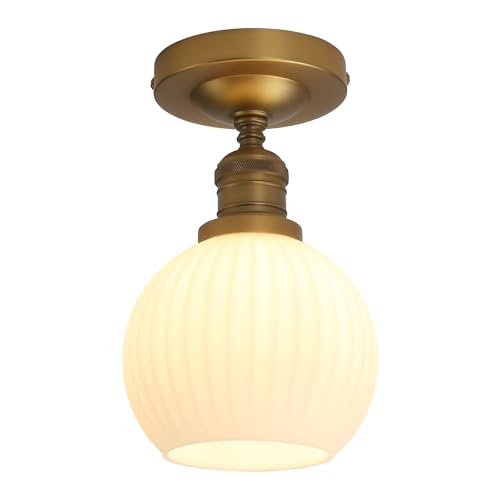 JIMUBEAM Industrial Globe Semi Flush Mount Pendant Ceiling Light with White Glass Lampshade, Vintage Ceiling Light Fittings for Hallway, Entryway, Kitchen, Bedroom, Living Room