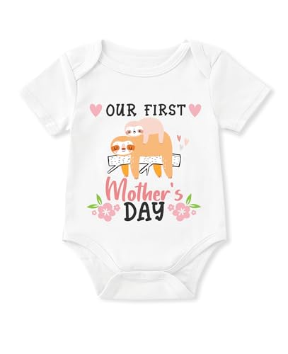 Glimnerize Baby Our First Mother's Day Together Onesie Newborn Sloth Mothers Day Short Sleeve White Bodysuit 0-3 Months