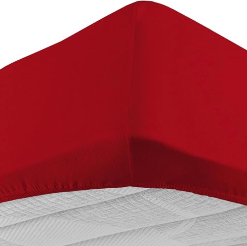 Corredocasa Lenzuolo 100% Cotone Sotto con Angoli Elasticizzato Disponibile in Diverse Colorazioni e Misure Materasso di Altezza 25 cm (Rosso, Matrimoniale 180x200)