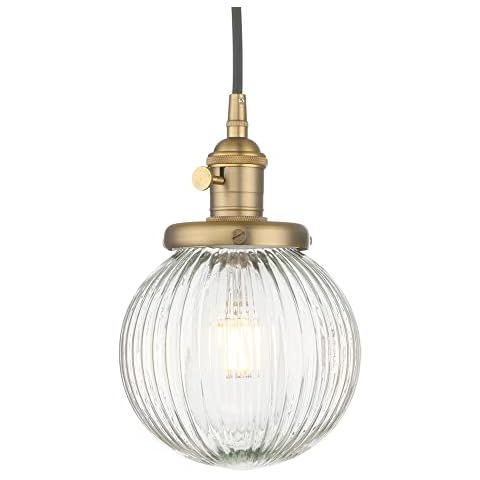 Yosoan Industrial Glass Pendant Light Fitting, Ribbed Ball Hanging Ceiling Light for Kitchen Island,Dining Room,Bedroom,Lving Room (Antique) Cover