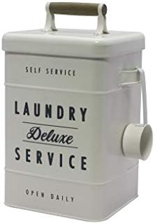 BHG509 Farmhouse Style Decor Laundry Detergent Holder Canister Bin with Scope, Powder Pods Detergent Laundry Metal Tin Holder Dispenser, Storage Container Metal Laundry Powder Holder, Large