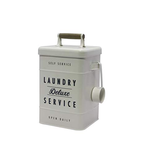 BHG509 Farmhouse Style Decor Laundry Detergent Holder Canister Bin with Scope, Powder Pods Detergent Laundry Metal Tin Holder Dispenser, Storage Container Metal Laundry Powder Holder, Large