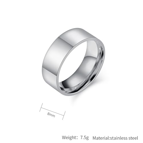 Unisex Stainless Steel Minimalist Polished Finish Pipe Cut Flat Dome Wedding Band Ring 2mm 4mm 6mm 8mm 10mm2