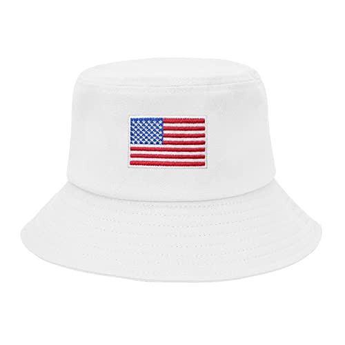 American Trends American Flag Bucket Hat for Women Men White Embroidered Patriotic Sun Hat for 4th of July Packable Beach Cap (One Size)