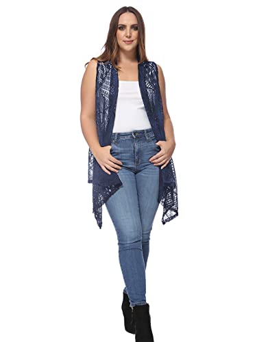 Anna-Kaci Women's Plus Size Bohemian Draped Open Front Crochet Bikini Cover Up Cardigan Vest3