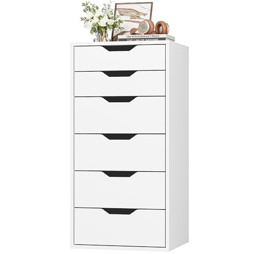 FOREHILL Commode 6 Tiroirs Commode Chambre Adulte Chiffonnier Meuble de Rangement pour Salon Bureau...