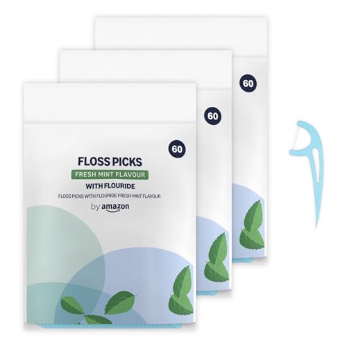 By Amazon, Bastoncini con filo interdentale alla menta, confezione da 180 pz