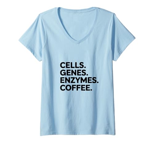 Womens Cells Genes Enzymes Coffee Funny Science Teacher Biology Lab V-Neck T-Shirt