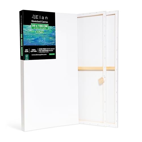 Elan Lienzos Preestirados 50x100, 4-PACK 100% Algodón Lienzos para Pintar Grandes, Canvas para Pintar 280GSM, Lienzo 50x100, Large Canvas