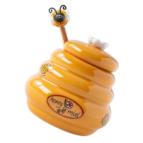 TOPPERFUN Tarro De Miel De Cerámica Pequeño 140ml Con Tapa y Cucharón, Contenedor De Miel Compacto Para Cocina, Almacenamiento Seguro Para Uso Doméstico
