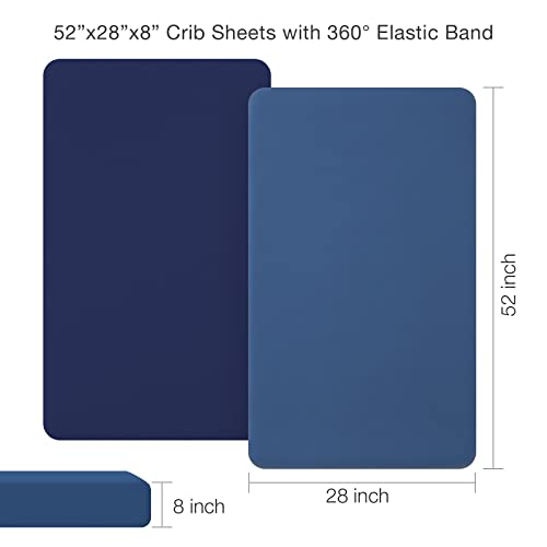 Posenpro 2 Pack Microfiber Fitted Crib Sheets For Baby Boys Girls, Cozy & Soft Solid Color Toddler Bed Sheets For Standard Crib And Toddler Mattresses, 28"X52"X8", Navy Blue & Stone Blue #TOP3