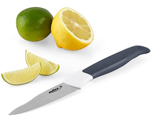 Zyliss E920215 Comfort Cuchillo Mondador, 8,5cm, Acero Inoxidable Japonés, Mango Gris Oscuro/Blanco, Cuchillo de Cocina para Verduras, Apto Para Lavavajillas