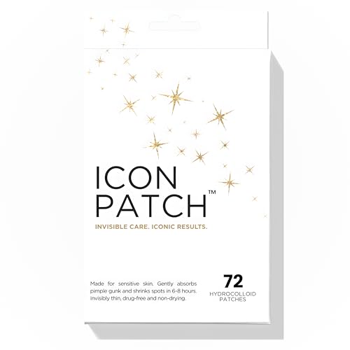 Icon Patch™ Hydrocolloid Acne Pimple Patch for Shrinking the Look of Zits and Whiteheads | Nighttime Spot Stickers for Face and Skin | Acne Stickers Cover Blemish (72 Count (Pack of 1))