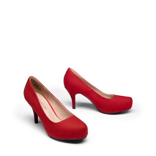DREAM PAIRS Tiffany damskie nowe klasyczne eleganckie wszechstronne buty na niskim obcasie na platformie czółenka, Czerwony, 40.5 EU