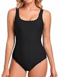 PANAX Professioneller Damen Schwimmanzug - Sportlicher Badeanzug mit herausnehmbaren und vorgeformten Softcups Alle Schwarz, Größe M