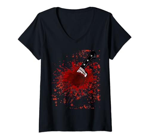 Bloody Knife - Disfraz de Halloween para hombres, mujeres y niños Camiseta Cuello V