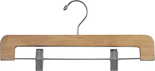 Deluxe Wooden Bottom Hanger w/Clips, Natural Finish with Chrome Hardware, Box of 25 by The Great American Hanger Company