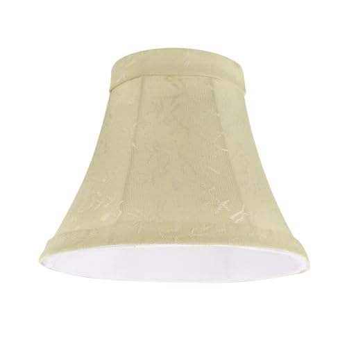 Image of Aspen Creative 30011 Small Bell Shape Chandelier Clip-On Lamp Shade, Butter Creme Checkered Pattern, 3 inch Top x 6 inch Bottom x 5 inch Slant