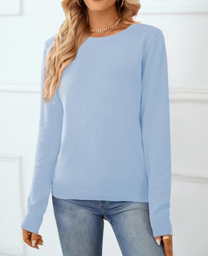 Image of QUALFORT Women's 100% Cotton Sweater, Basic Lightweight Long Sleeve Pullover