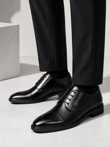 Image of Mens Tuxedo Dress Shoes Classic Formal Oxfords Faux Patent Leather Shoe Lace-up Dress Shoes for Business Wedding Suit Black