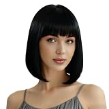 GXGM Parrucca Donna Nera Naturale,Con Frangia Ariosa E Rete Interna Regolabile, Per Hallow...