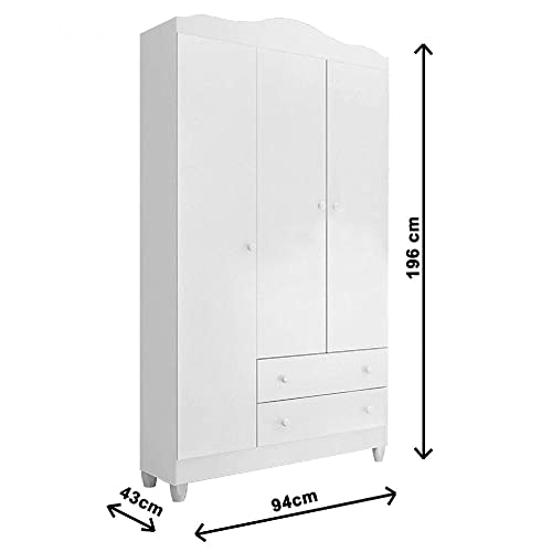 Quarto de Bebê Completo Guarda Roupa 3 Portas, Cômoda e Berço Núbia Espresso Móveis Branco