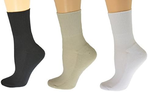 Womens Diabetic Socks Cotton Ankle Seamless Toe Cushioned Sole Solid Colors (9-11, White/Khaki/Black)
