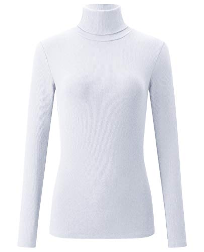 AUHEGN Women's Long Sleeve Slim Fit Turtleneck Basic Layering T-Shirt White Medium